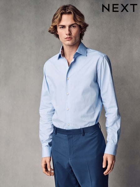 Blue Slim Fit 100% Cotton Textured Twill Shirt (E15775) | € 57