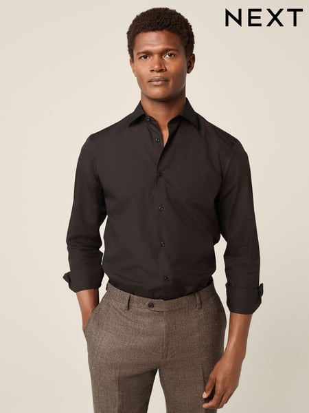 Black Slim Fit Cutaway Collar Easy Care Smart Shirt (E16015) | € 33