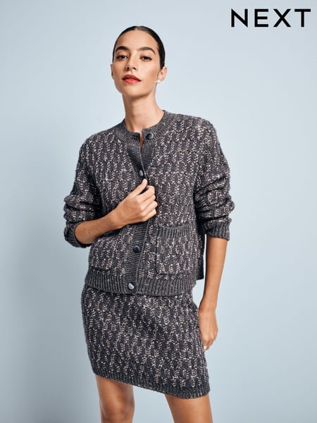 Grey Charcoal Co-ord Sparkle Patterned Knitted Mini Skirt (E16046) | € 20