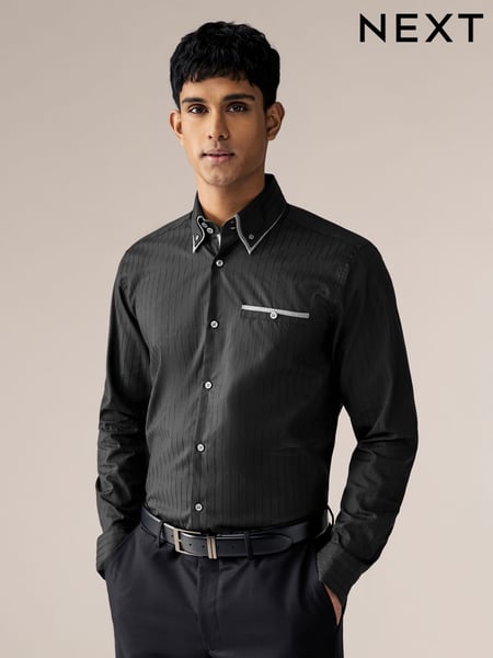 Black Self Stripe 100% Cotton Shirt (E16066) | € 57