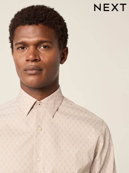 Neutral Tile Print Regular Fit Easy Care Oxford Shirt (E16068) | € 18