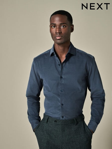Slate Grey Regular Fit 100% Cotton Corduroy Shirt with Cutaway Collar (E16071) | € 57