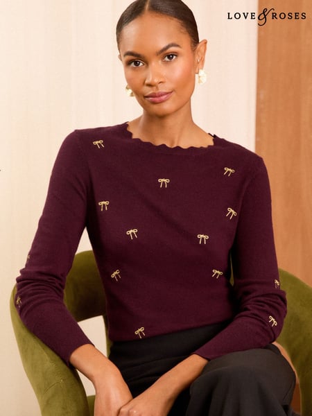 Love & Roses Burgundy Red Fine Gauge Stitch Detail Jumper (E16228) | € 37