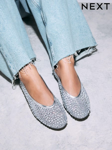 Silver Forever Comfort® Round Toe Mesh Jewel Ballerinas Shoes (E16496) | € 32