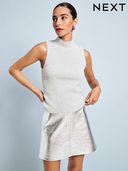 Silver Sparkle Tinsel Sleeveless Knitted Tank Vest Top (E16894) | € 10