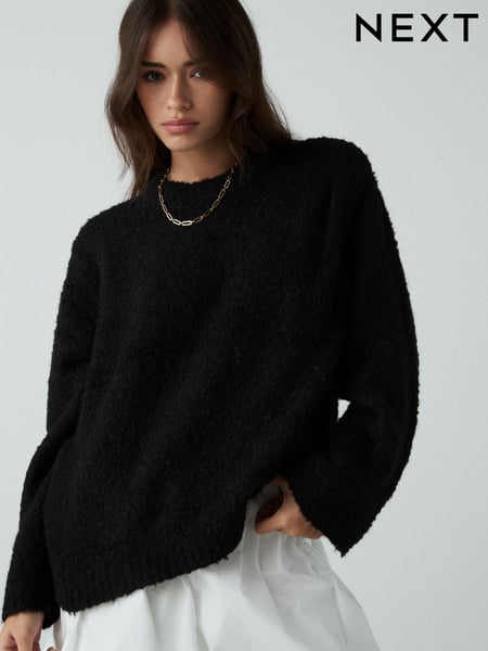 Black Boucle Knitted Crew Neck Jumper (E16914) | € 32