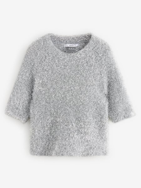 Silver Sparkle Tinsel Short Sleeve Knitted T-Shirt Jumper (E16915) | € 29