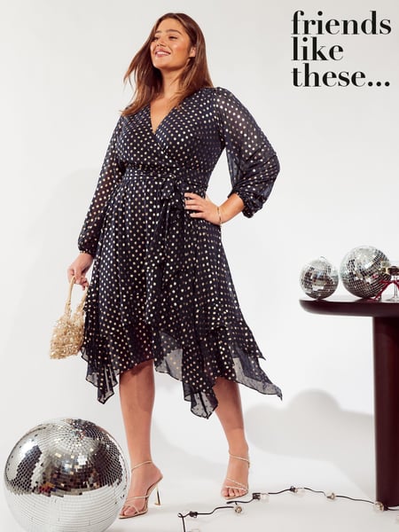 Friends Like These Navy Blue Curve Printed Wrap Midi Dress (E17050) | € 52