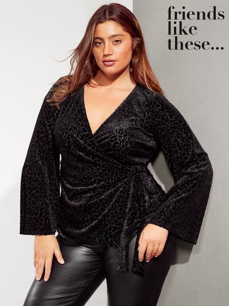 Friends Like These Black Curve Velvet Wrap Top (E17096) | € 29