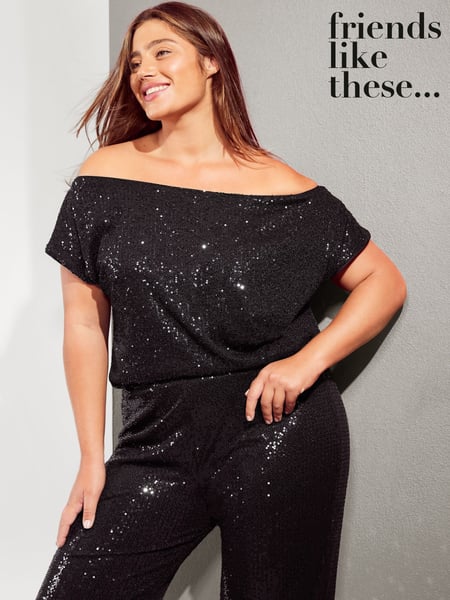 Friends Like These Black Curve Sequin Bardot Top (E17099) | € 35