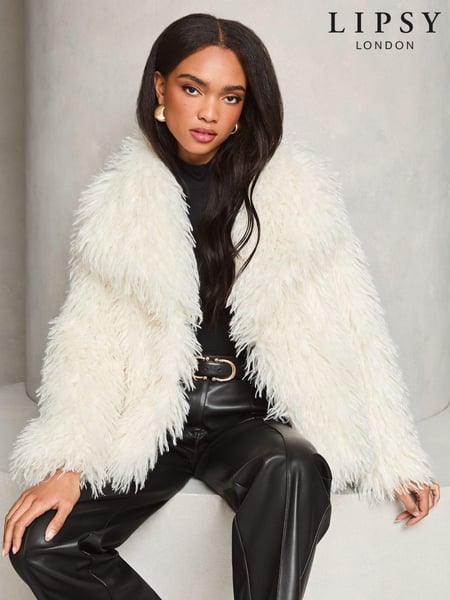 Lipsy Cream Shaggy Faux Fur Coat (E17169) | € 64