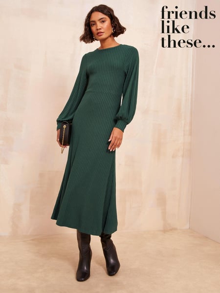 Friends Like These Khaki Green Long Sleeve Rib Batwing Midi Dress (E17474) | € 41