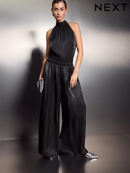 Black Metallic Satin Wide Trousers (E17807) | € 36
