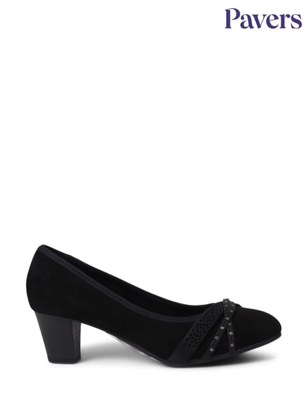 Pavers Black Wide Fit Block Heeled Court Shoes (E17863) | € 55