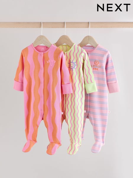 Multi Popper Baby 100% Cotton Sleepsuits 3 Pack (0mths-2yrs) (E18338) | € 18 - € 21
