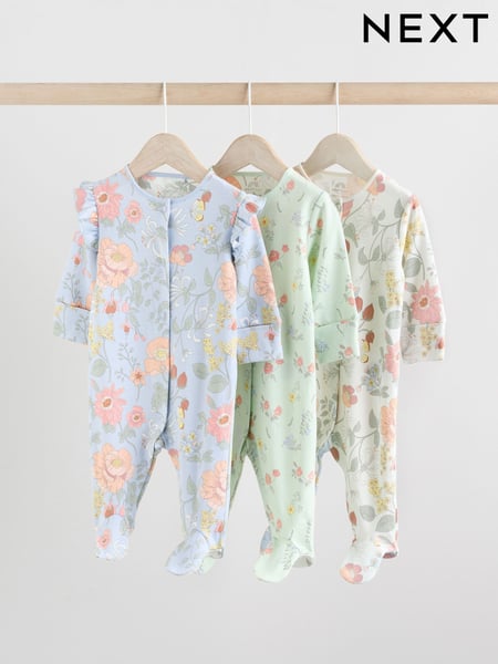 Blue 3 Pack Floral Blue Baby Sleepsuit (0-2yrs) (E18342) | € 26 - € 28