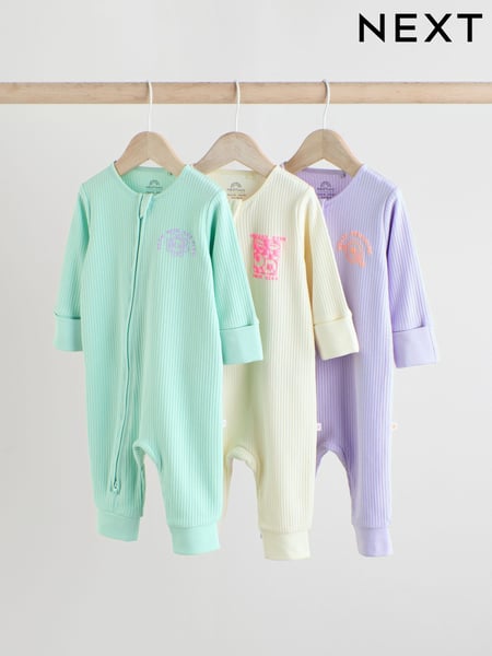 Multi Two Way Zip Baby Footless 100% Cotton Sleepsuits 3 Pack (0mths-3yrs) (E18348) | € 28 - € 31