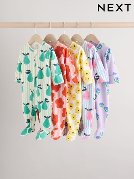 Multi Two Way Zip Baby 100% Fruit Cotton Sleepsuits 5 Pack (0mths-2yrs) (E18352) | € 44 - € 47