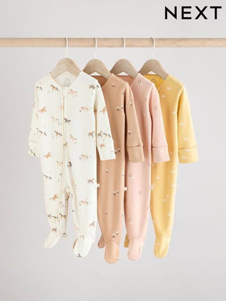 Multi Baby Two Way Zip 100% Cotton Sleepsuits 4 Pack (0mths-2yrs) (E18360) | € 35 - € 38