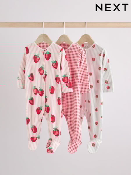 Red 100% Cotton Strawberry Baby Sleepsuits 3 Pack (0-3yrs) (E18361) | € 26 - € 28