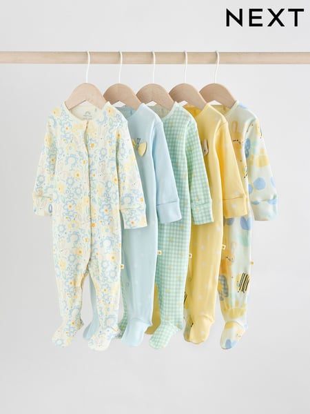 Yellow 5 Pack Baby Sleepsuits (0mths-2yrs) (0mths-2yrs) (E18363) | € 44 - € 47