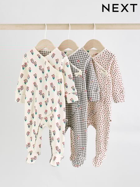 Cream/Red Popper Baby 100% Cotton Sleepsuits 3 Pack (0mths-2yrs) (E18364) | € 28 - € 31
