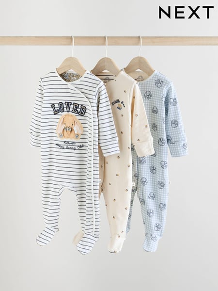 Blue/White Bunny 3 Pack Baby Sleepsuits (0mths-2yrs) (0mths-2yrs) (E18368) | € 31 - € 34