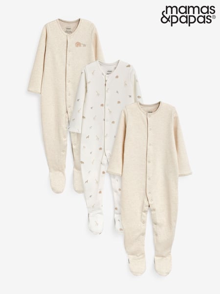 Mamas & Papas 100% Cotton Born Wild Brown Sleepsuits 3 Pack (E18872) | € 34