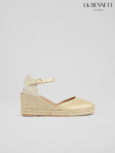 LK Bennett Gold Marissa Leather Ankle Strap Espadrilles (E19389) | € 295