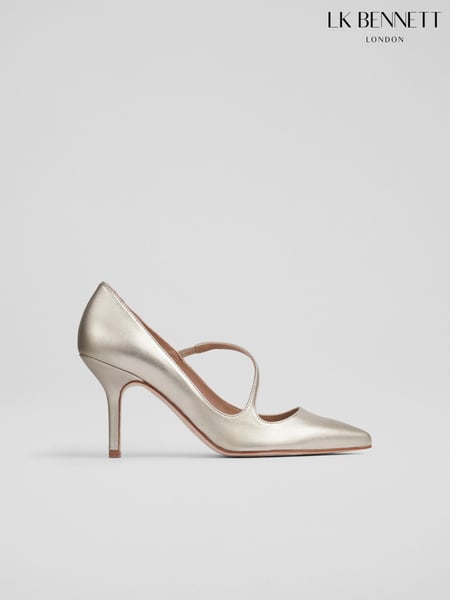 LK Bennett Gold Simone Metallic Leather Asymmetric Strap Courts (E19404) | € 233