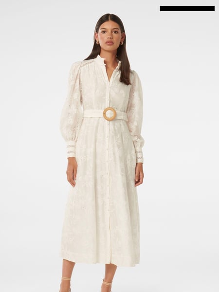 Forever New White Autumn Embroidered Midi Dress contains Linen (E19500) | € 101