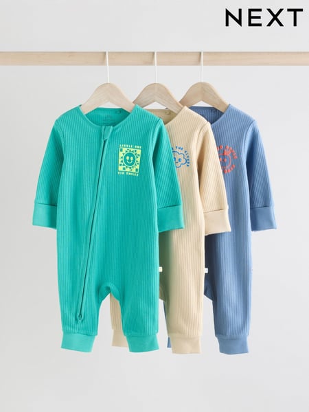 Blue Baby Two Way Zip Footless 100% Cotton Sleepsuits 3 Pack (0mths-3yrs) (E19551) | € 28 - € 31