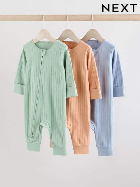 Green/Orange Rib Baby Footless Sleepsuits 3 Pack (0mths-3yrs) (E19552) | € 23 - € 26