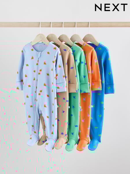 Bright 100% Cotton Two Way Zip Baby Sleepsuits 5 Pack (0mths-2yrs) (E19553) | € 44 - € 47