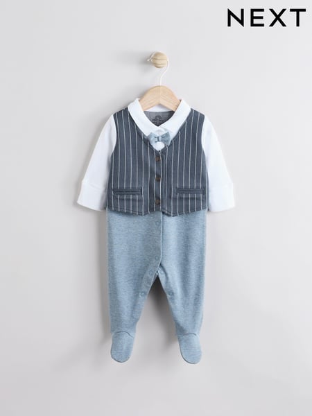 Navy Smart Bow Tie Baby Sleepsuit (0mths-2yrs) (E19555) | € 21 - € 24