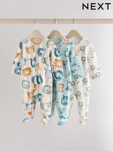 Blue Two Way Zip Baby Sleepsuits 3 Pack (0mths-2yrs) (E19557) | € 27 - € 30