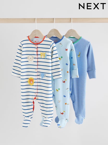 Blue Baby Embroidered Sleepsuits 3 Pack (E19562) | € 28 - € 31