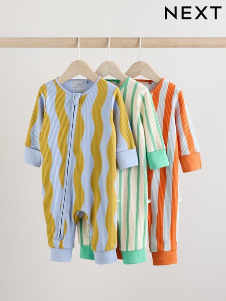 Blue/Orange Baby Two Way Zip Footless 100% Cotton Sleepsuits 3 Pack (0mths-3yrs) (E19563) | € 28 - € 31