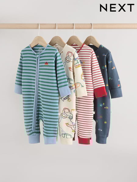 Blue Baby Transport Two Way Zip Footless Sleepsuits 4 Pack (0mths-3yrs) (E19567) | € 37 - € 40