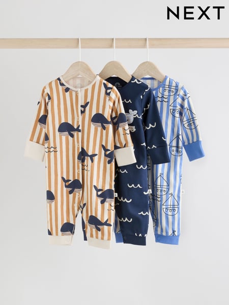 Blue Baby Footless Sleepsuits 3 Pack (0mths-3yrs) (E19568) | € 27 - € 30