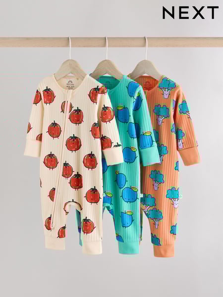 Bright Veg Baby Two Way Zip Footless 100% Cotton Sleepsuits 3 Pack (0mths-3yrs) (E19573) | € 27 - € 28