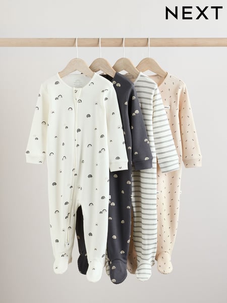 White/Black Two Way Zip Baby Sleepsuits 4 Pack (0mths-2yrs) (0mths-2yrs) (E19698) | € 31 - € 34