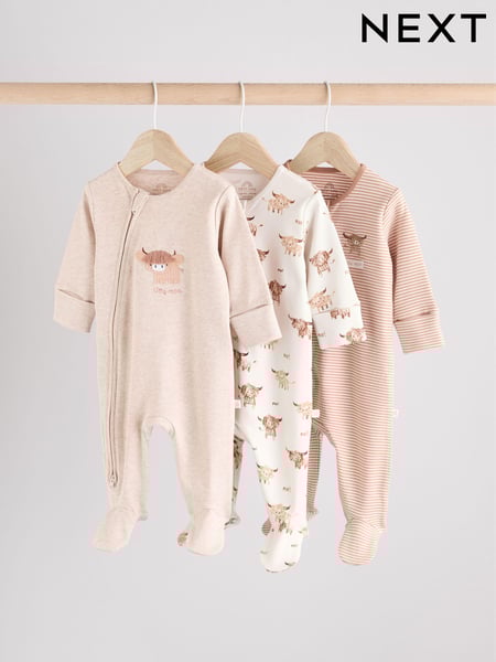 Neutral Hamish Baby 100% Cotton Sleepsuits 3 Pack (0mths-2yrs) (E19701) | € 31 - € 34