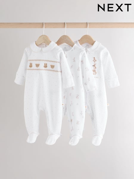 White 100% Cotton Sleepsuits 3 Pack (0-2yrs) (E19703) | € 28 - € 31