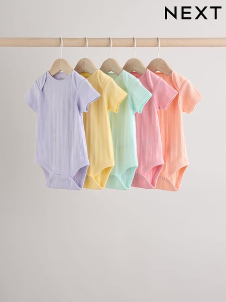 Pink pastels Short Sleeve Rib Baby 100% Cotton Bodysuits 5 Pack (E19733) | € 20 - € 23