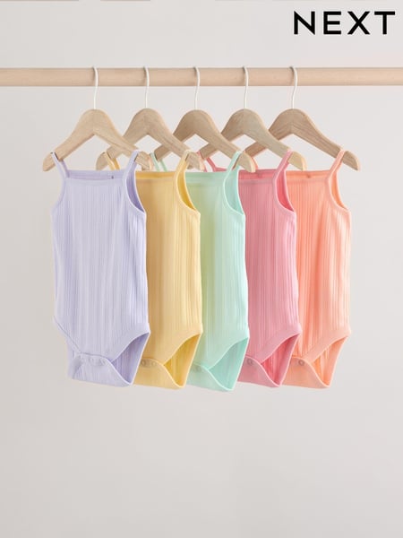 Pale pastels Ribbed Strappy Vest Baby 100% Cotton Bodysuits 5 Pack (E19734) | € 17 - € 20