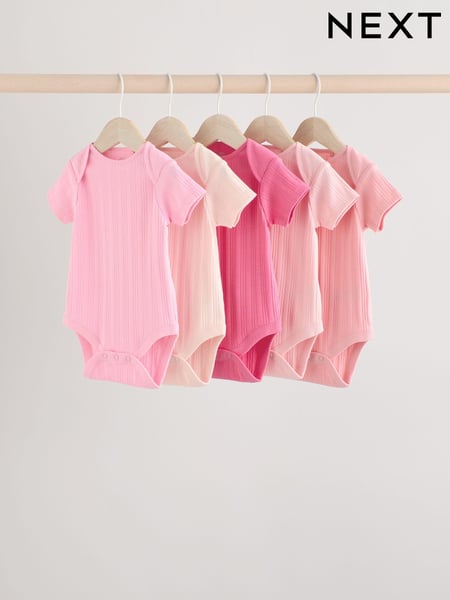 Bright Pink Baby Short Sleeve Ribbed 100% Cotton Bodysuits 5 Pack (E19735) | € 20 - € 23