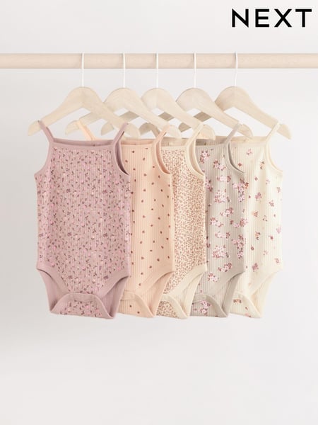 Caramel Ditsy Strappy Vest Baby 100% Cotton Bodysuits 5 Pack (E19736) | € 20 - € 23