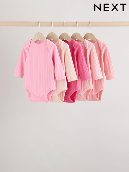 Pink Baby Long Sleeve 100% Cotton Ribbed Bodysuits 5 Pack (E19738) | € 21 - € 24