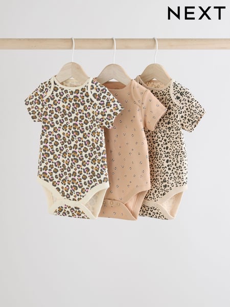 Brown Animal Short Sleeve 100% Cotton Baby Bodysuits 3 Pack (E19748) | € 16 - € 18